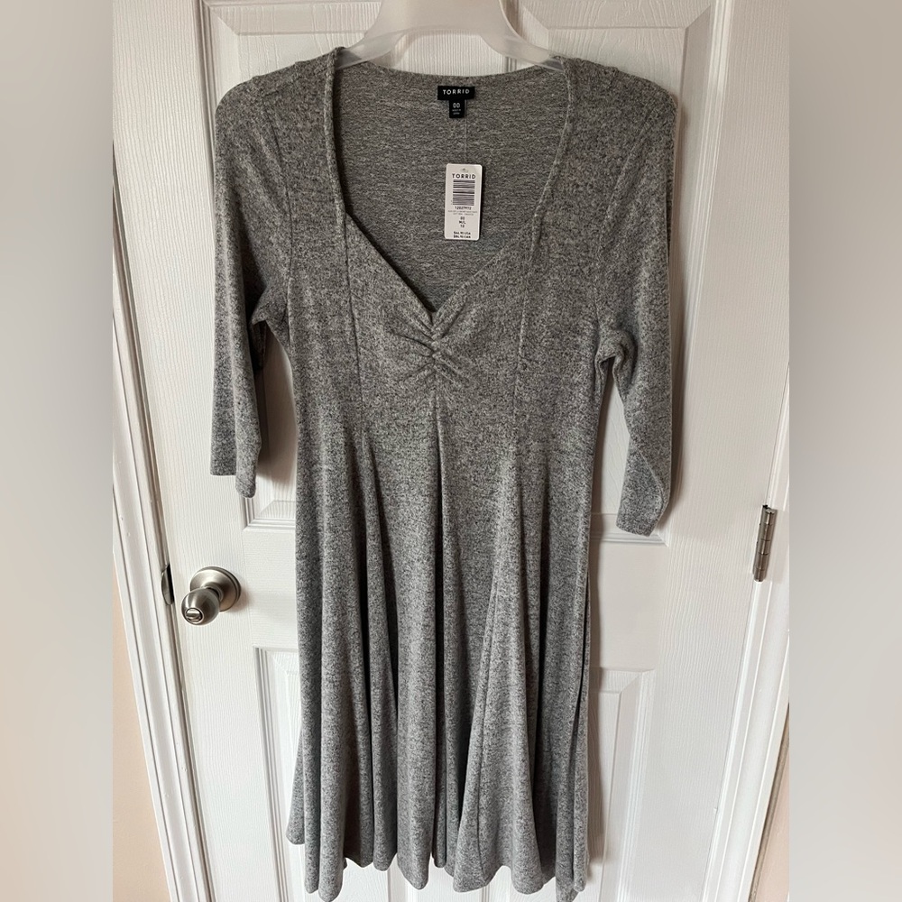 Torrid Gray Fit and Flare Midi Dress with Sweetheart Neckline